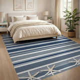 Navy Striped Coastal Starfish Area Rug