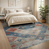 Blue Distressed Vintage Diamond Area Rug