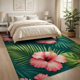 Pink Hibiscus Palm Leaf Area Rug