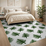 Green Palm Frond Pattern Area Rug