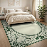 Ornate Green Leaf Scroll Frame Area Rug