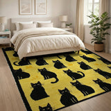 Playful Black Cats on Sunny Yellow Area Rug