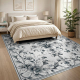 ODIKA Vintage Floral Washable Area Rug - Non-Slip Low Pile Carpet