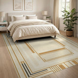 Geometric Framed Beige Area Rug