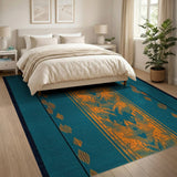 Teal Orange Heritage Tribal Area Rug
