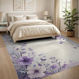 Lavender Floral Watercolor Area Rug with Butterflies