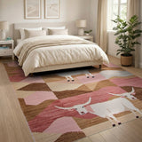 Pink Longhorn Cow Southwestern Geometric Rug