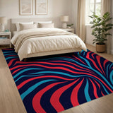 Swirling Red and Teal Abstract Wave Area Rug