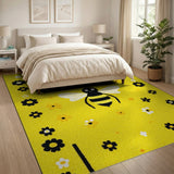 Cute Cartoon Bee on Sunny Yellow Floral Rug