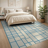 Modern Blue Grid Abstract Area Rug