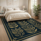 Elegant Gold Leaf Floral Vintage Rug