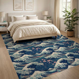 Teal Wave Cherry Blossom Area Rug