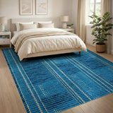 Blue White Striped Geometric Woven Rug
