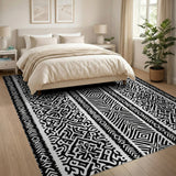 Black and White Heritage Tribal Intricate Black White Heritage Tribal Area Rug