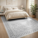 Traditional Persian Black and White Ornate Black White Persian Border Area Rug