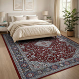 Deep Red Persian Area Rug with Intricate Motifs