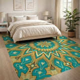 Traditional Persian Teal Gold Mandala Persian Area Rug