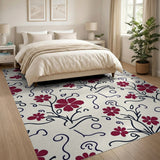 Red Hibiscus Floral Swirl Area Rug