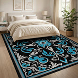 Ornate Blue Teal Persian Star Area Rug