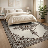Beige and Neutral Traditional Persian Ornate Beige Persian Border Area Rug