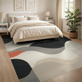 Black and White Abstract Wavy Black White Area Rug