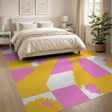 Vibrant Pink Yellow Jagged Geometric Area Rug