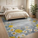 Yellow Daisy Floral Grey Area Rug