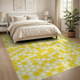 Vibrant Yellow Honeycomb Geometric Area Rug