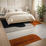 ODIKA Abstract Mid-Century Modern Washable Area Rug, Low Pile Non-Slip Burnt Orange & Black Rug