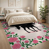 Pink Roses Black Horse Silhouette Area Rug