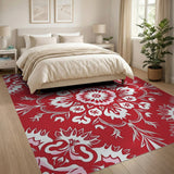 Red Traditional Persian Red Persian Floral Medallion Area Rug