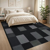 Black and White Modern Black White Geometric Block Area Rug