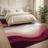 ODIKA Modern Abstract Wavy Pink & Burgundy Washable Area Rug - Low Pile Non-Slip Pet Friendly Carpet