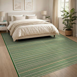 Green and Beige Checkered Woven Area Rug