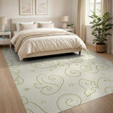 Whimsical Green Swirl and Star Beige Area Rug