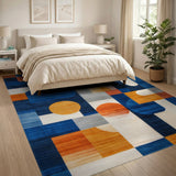 Bold Geometric Blue Orange Area Rug