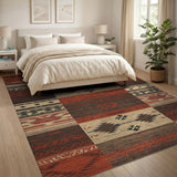 Red Southwestern Patchwork Area Rug