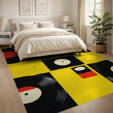 ODIKA Washable Retro Vinyl Record Pop Art Area Rug - Yellow Geometric Low Pile