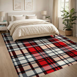 Red Black Plaid Distressed Area Rug