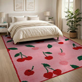 Pink Whimsical Cherry Print Pink Area Rug
