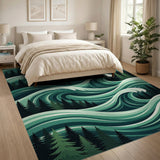 Teal Ocean Waves with Pine Forest Rug