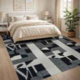 Bold Black White Geometric Modern Rug
