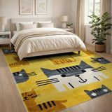Playful Cartoon Cats Yellow Area Rug