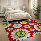 Vibrant Red Daisy Sunflower Floral Area Rug