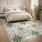 Ornate Green Quatrefoil Floral Area Rug