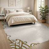 Elegant Gold Filigree Beige Marble Area Rug