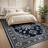 Blue and Teal Ornate Navy Floral Medallion Area Rug