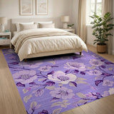 Purple White Magnolia Floral Area Rug