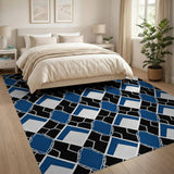 Navy Blue Interlocking Diamond Geometric Rug
