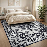 Intricate Black White Persian Mandala Black and White Rug
